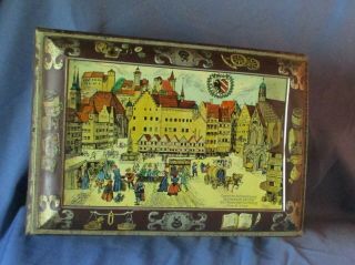 Large Vintage E.  Otto Schmidt Nurnberg Germany Lebkuchen Cookie Tin Town Scenes