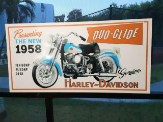 Harley Davidson Motorcycle 1958 Duo - Glide Oil Gas 48 " X 24 " Sign Price To Sell