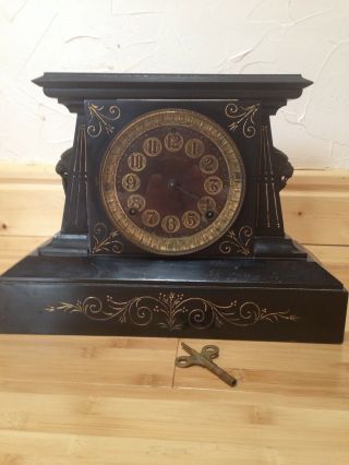 Antique Ansonia Clock Co Cast Iron Shelf Mantle Clock Imogene
