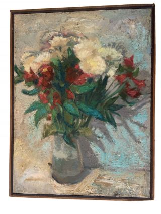 Antique American Impressionist Still Life Oil Painting Flowers Monogrammed 3