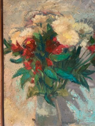 Antique American Impressionist Still Life Oil Painting Flowers Monogrammed 4