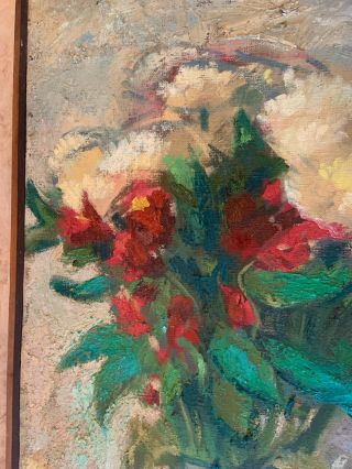 Antique American Impressionist Still Life Oil Painting Flowers Monogrammed 5