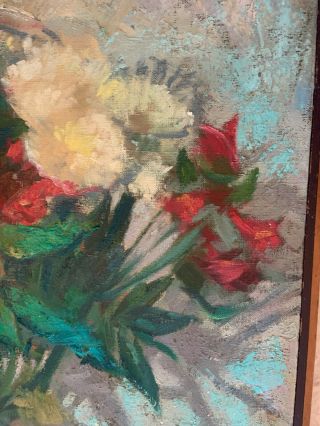 Antique American Impressionist Still Life Oil Painting Flowers Monogrammed 6