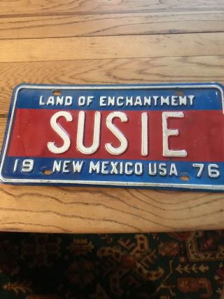 1976 Mexico Vanity License Plate Rare One Year Only Vanity Susie