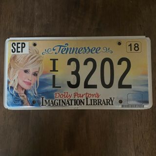 Dolly Parton Tennessee License Plate Imagination Library First Year Issue