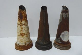 3 Vintage Petrol Service Station Oil Bottle Tin Top Pourers
