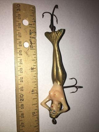 Vintage 1950’s The Virgin Mermaid Fishing Lure By Stream - Eze Gold Color Adult