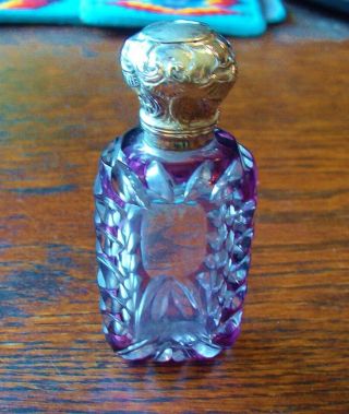 Antique Amethyst Purple Glass Perfume Scent Bottle Silver Lid 1880