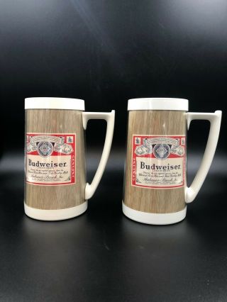 2 Vintage West Bend Thermo - Serv Budweiser Plastic Mugs 6 3/8” Tall
