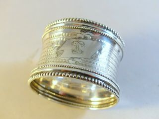 Antique French Sterling Silver Napkin Ring Guilloche Style Cartouche 19th " L "