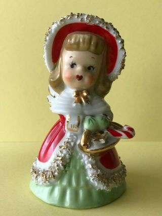 Vintage 1950’s Lefton Christmas Angel Bell Holding A Dish With Star And Candy Ca