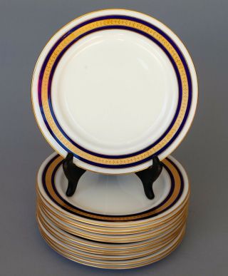 Set Of Twelve12 Antique Royal Worcester Cobalt Blue Gilt Gold 9” Luncheon Plates