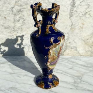 Antique Large French Rococo Cobalt Blue Porcelain Urn Vase 2