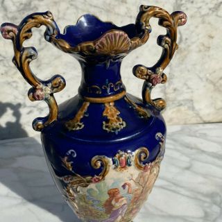 Antique Large French Rococo Cobalt Blue Porcelain Urn Vase 5