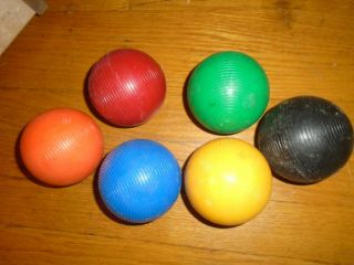 Set Of 6 Vintage Wooden Ridged Ribbed Croquet Balls 3 "