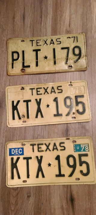 Set Of Three 3 Vintage Texas License Plate 1971,  1975,  1978 Collector Antique