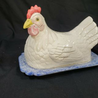 Ceramic Mother Hen Chicken Butter Dish Vintage Farmhouse Style