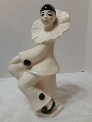 Vtg Pierrot Harlequin Black White Clown Figurine Ruffle Collar Mid Century