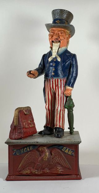 Antique Uncle Sam Cast Iron Mechanical Bank - Usa