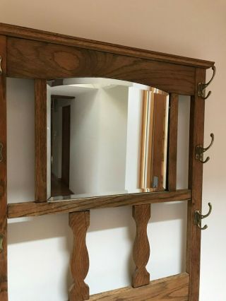 Antique Oak Hall Tree with Storage Bench and mirror. 3