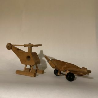 Vintage Wooden Toys - Creative Playthings Helicopter & Airplane Made In Finland