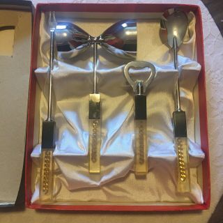 Vintage Bar Tool Set Black And Gold Lucite Made In Japan Mid Century Mcm Barware