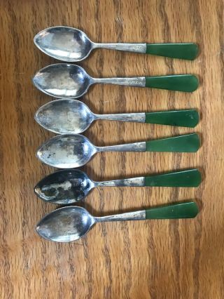 Pre War Antique JS&S Sterling Silver Jade Handle Set Of 6 Spoons 2