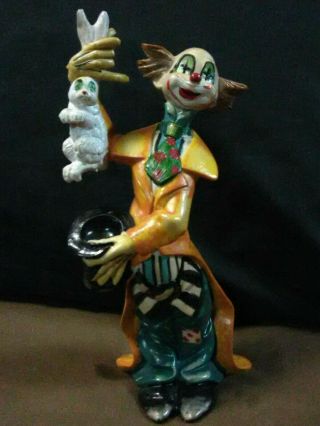 Unique Vtg.  Depose Italy Fontanini Hand Painted " Clown Taking Rabbit Out Of A Hat "