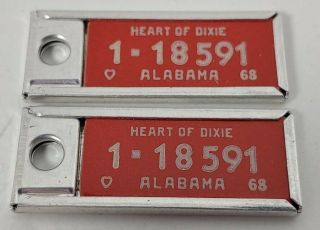 Vintage 1968 Alabama Keychain License Plates Set Disabled American Veterans