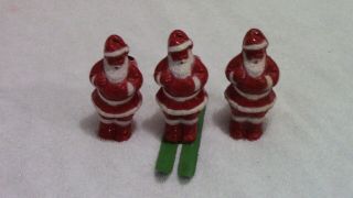 3 Vintage Hard Plastic Irwin Santa Claus Candy Containers 1 With Metal Skies