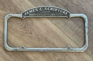 James C.  Scripture Pontiac Marysville Yuba City Ca License Plate Frame 1940 - 55