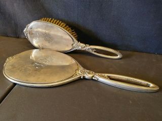 Antique Sterling Silver Mirror And Brush Vanity Set R Blackinton 583 Grams.  925