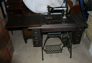Antique Treadle Singer Sewing Machine In Cabinet Manufactured By Wheeler Wilson