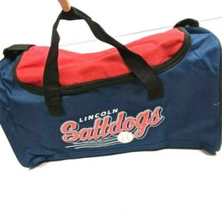 Vtg Minor League Baseball Lincoln Ne Saltdogs Duffle Travel Bag Red Blue