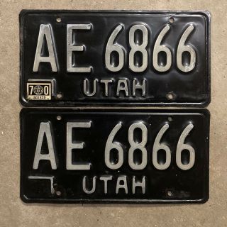 1968 Utah License Plate Pair Ae 6866 Yom Dmv Clear Ford Chevy Pontiac 1970 68
