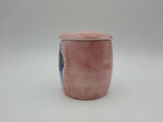 Vintage Italian Art Pottery Pink Trinket Jar with Lid Girl Purple Flowers Italy 2