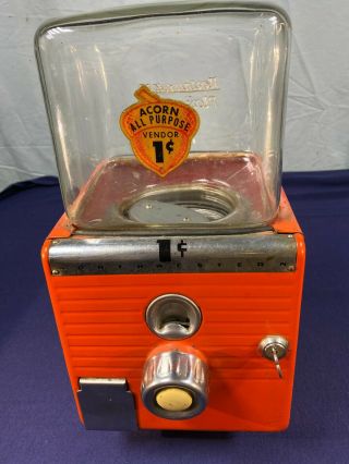 Antique Northwestern 1 Cent Peanut Gumball Machine,  Embossed Glass W/key,