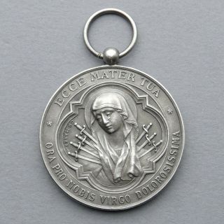 Antique Religious Large Silver Pendant.  Saint Virgin Mary,  Our Lady Of Sorrows.