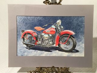 Painting Harley Davidson Knuckle Head Signed H.  R.  Johnson