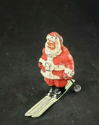 Vintage Christmas Lead Barclay " Santa On Skis " Lead Metal Made In Usa