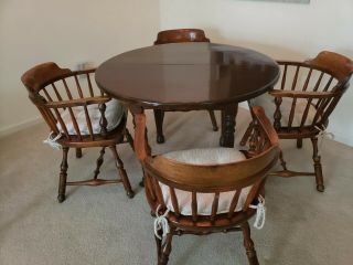Dining Room Set 4 Chairs Wood; Antique Colonial Style,  Cond,  Expandable