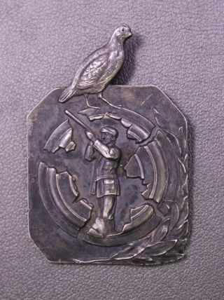 Antique 1914 Dupont Gun Club Trophy Figural Medal B.  B&b.  Sterling Silver Pendant