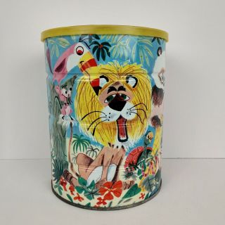 Vintage Folgers Coffee Can With Lid Animals 60s