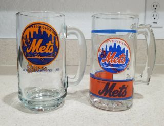 Vintage Ny Mets - 1969 World Series Champ Glass Mug & 1991 Mug (2) Mugs Total.