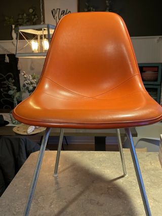 Herman Miller Charles Eames Fiberglass Side Shell Chair Orange And Red -