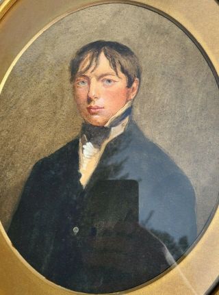 Antique English American Portrait Painting 19th century Young Man Regency era 2