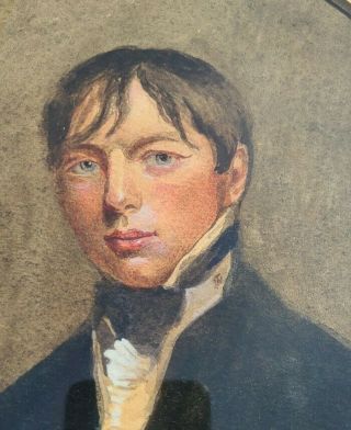 Antique English American Portrait Painting 19th century Young Man Regency era 3