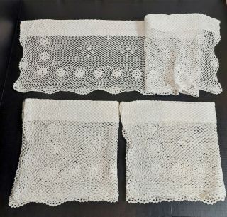 3 Vintage White Crochet Rod Pocket Curtain Valances Each 36 X 15