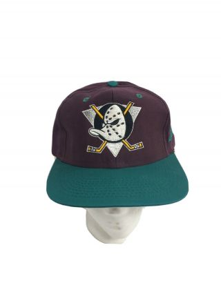 Vintage 90s Nhl Anaheim Mighty Ducks Hockey Snapback Hat Cap Twins Enterprise