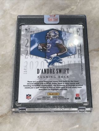 2020 Panini Honors D’Andre Swift RC Auto Green 1/15 2